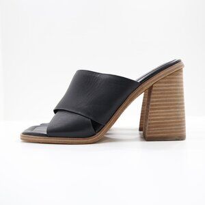 Marc Fisher Barli Black Leather 4" Block Heel Square Toe Sandals - 9.5